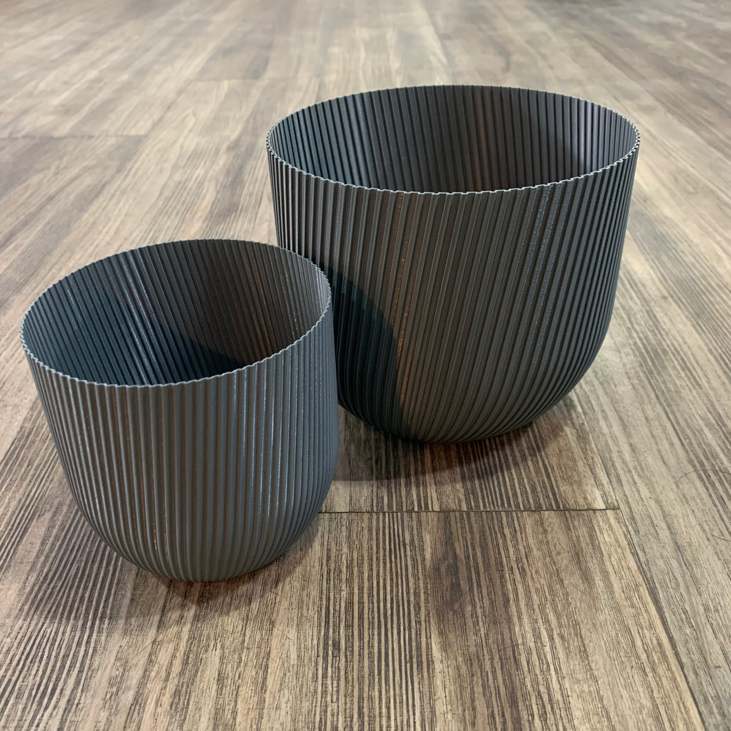 Slate Grey 3D Printed Lines Pot