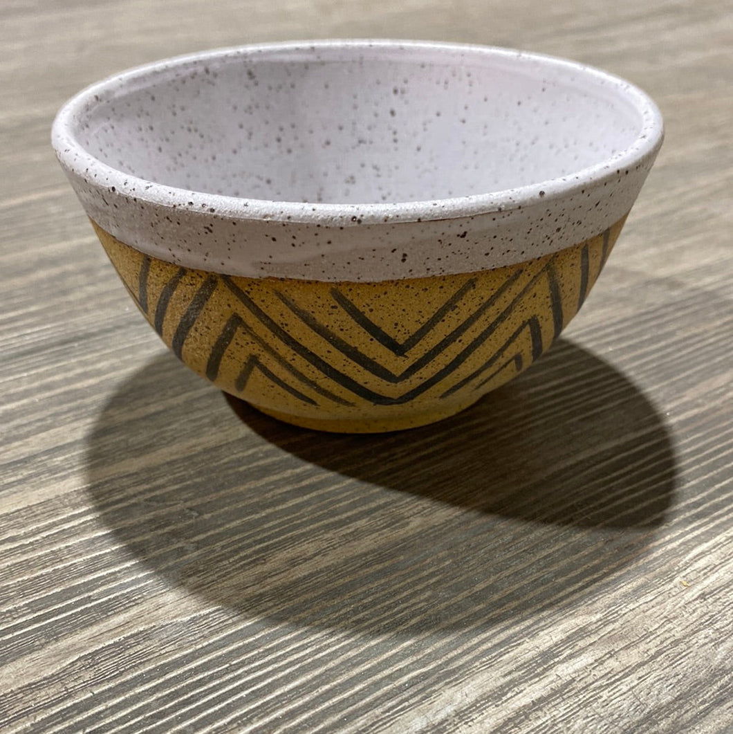 Brown and Cream Striped Ceramic Bowl